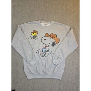 Peanuts Cowboy Western Snoopy & Woodstock Fleece Sweatshirt Cozy Size Small